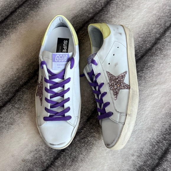 Golden Goose Shoes - Golden Goose Superstar Classic Leather Glitter Star White Pink Yellow Sneakers